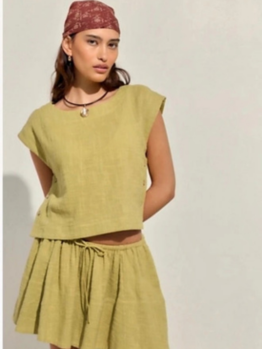 Free People Skye Mini Skirt Set, New! Avocado Color As Shown In First Picture